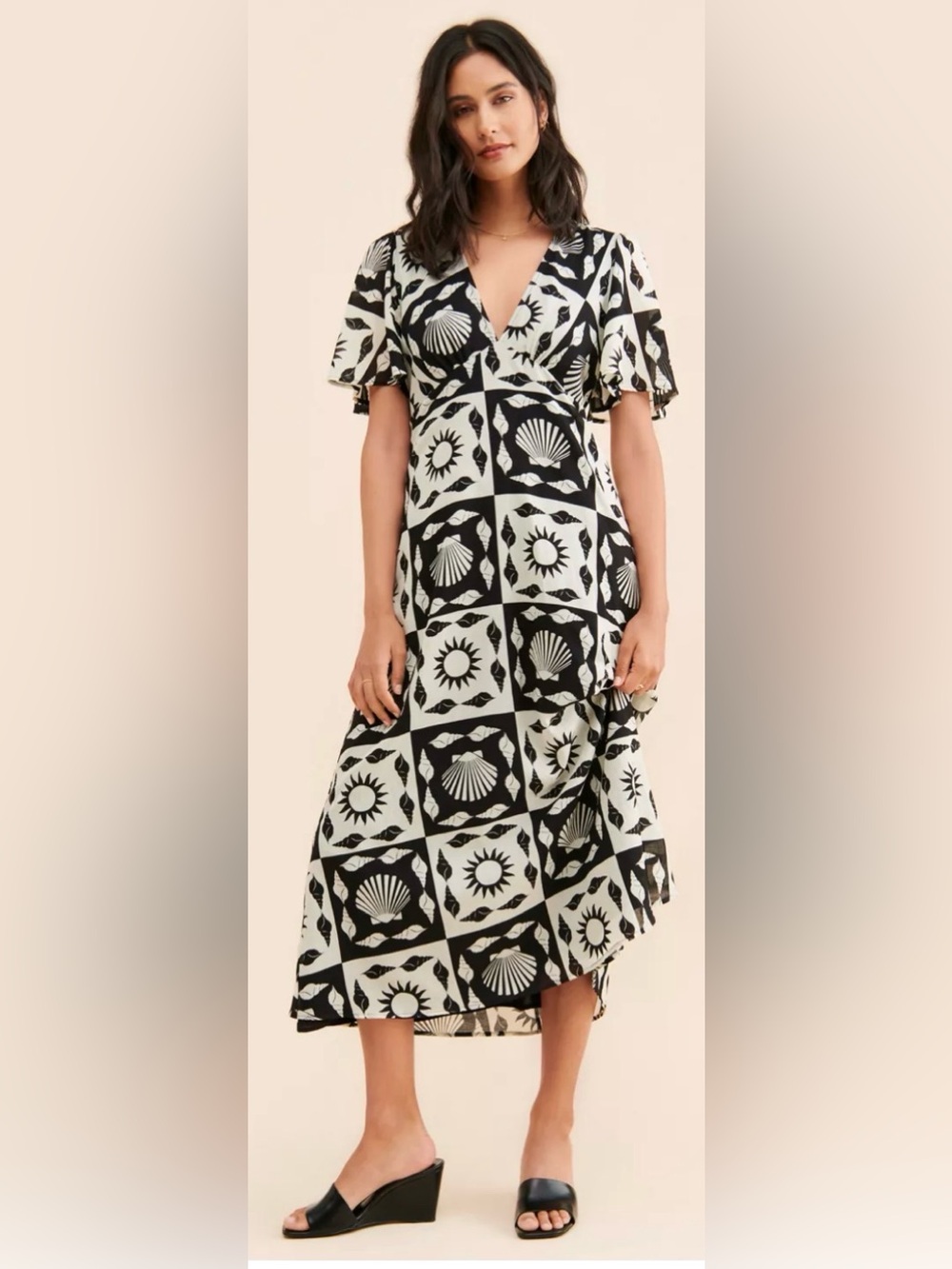Lisa Says Gah Grace Shell Sun Midi Dress large $188 100% cotton